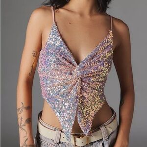 ❤️Urban Outfitters Pink Sequin Tie-Front Cami Top